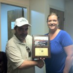 Rebecca Ward, Sponsorship Chair for Wyoming County Relay For Life, presents "Team Trevor" with a plaque & some goodies to thank us for our involvement in the 2012 Relay.
